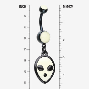 Detail View 1 of Blackline Glow in the Dark Alien Belly Button Ring-Black/Green